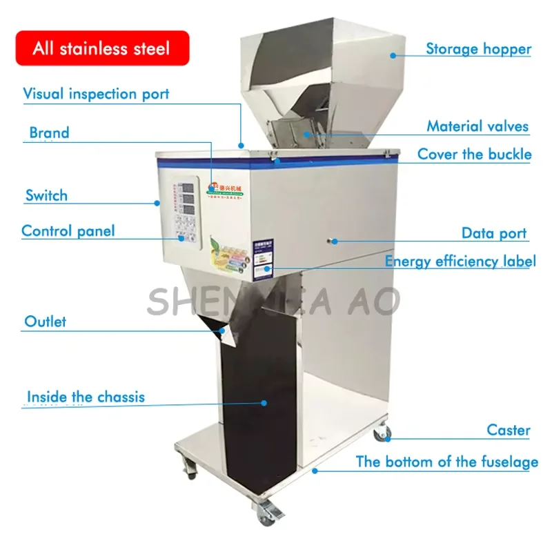 Máquina de enchimento quantitativa de escala dupla, 20-1000g, milheto granular vertical, máquina de embalagem, grânulos/grãos mistos/pó