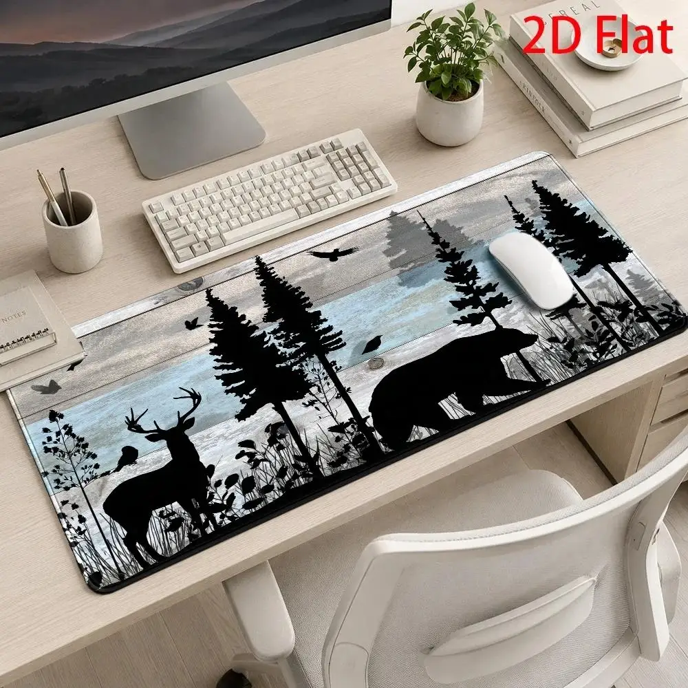 2D Flat, Wildlife Forest Silhouette Large Mouse Pad, Nature-Inspired Desktop Mat, Stain-Resistant, Comfortable, Machine Washable, Durable, Ideal for Home
