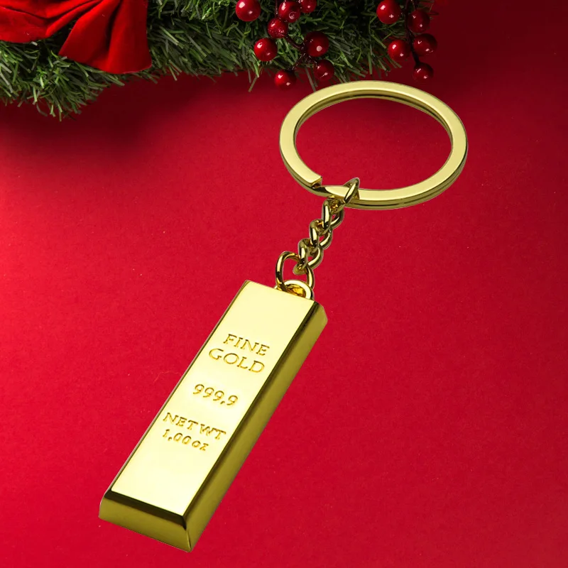 Hot Gold Bar Keychain Pendant  Golden Brick Key Chain Keyring Golden Gift