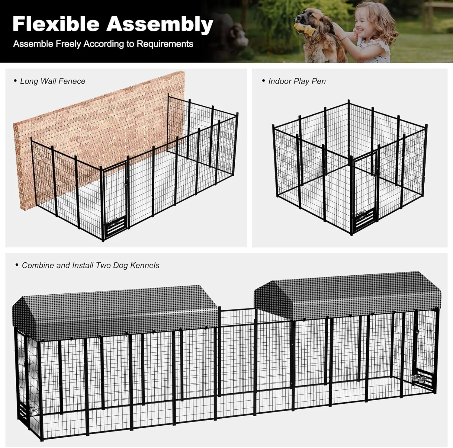 Expandable Large Outdoor Dog kennels Upgraded Pet Palypen Dog House with Removable Waterproof Cover UV -Resistant Roof Outside