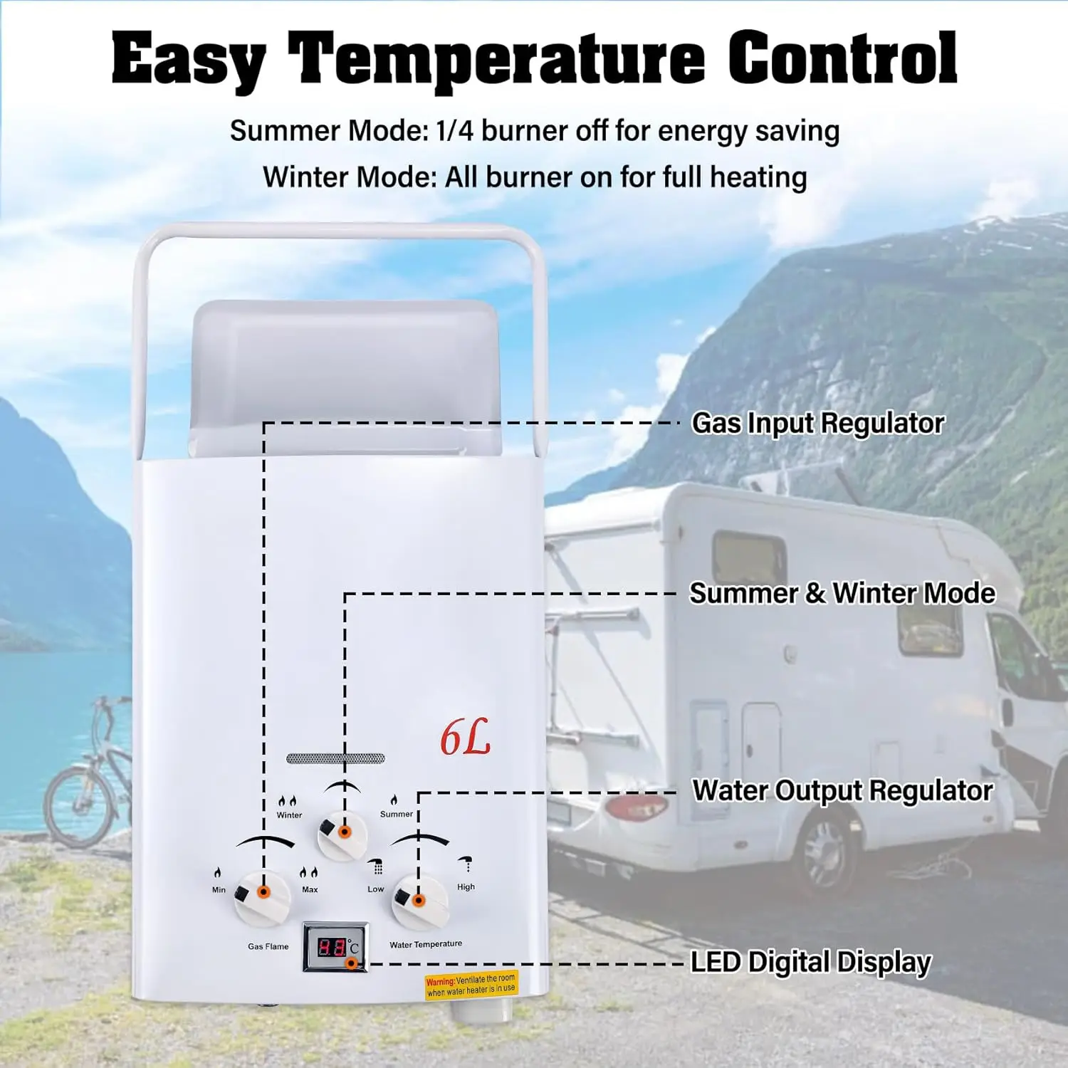 เครื่องทําน้ําอุ่นโพรเพนแบบพกพา 31000 BTU แก๊ส LPG กลางแจ้ง RV Camper