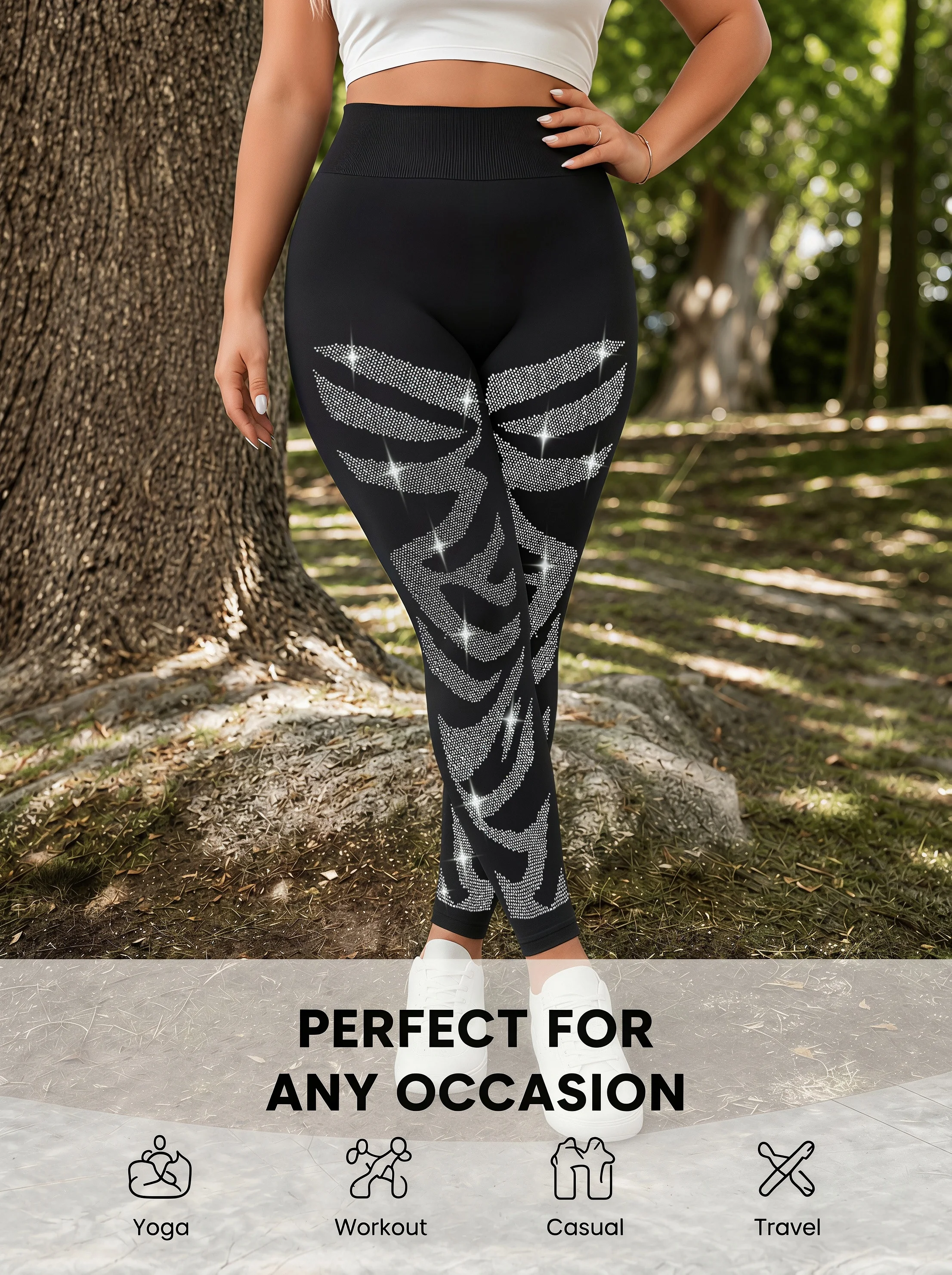 1-Pack Women's Front Butterfly Wing Rhinestone Knit Leggings Fashion High Stretch Trousers for Street Wear Daily Casual Travel