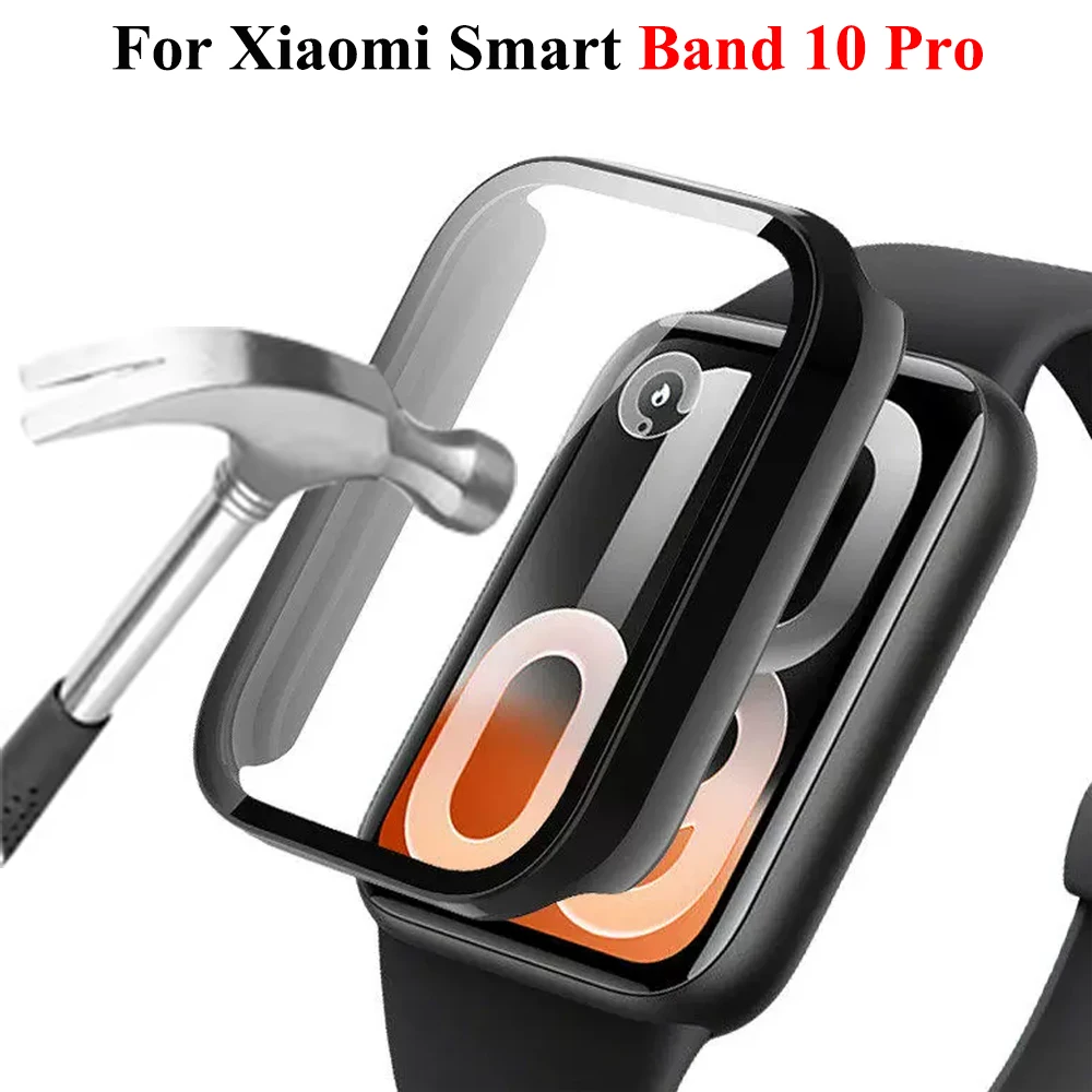 Glass+Case For Xiaomi Mi Band 10Pro SmartWatch All-Around Screen Protector PC Bumper Tempered Glass For Mi Band 10 Pro Cover