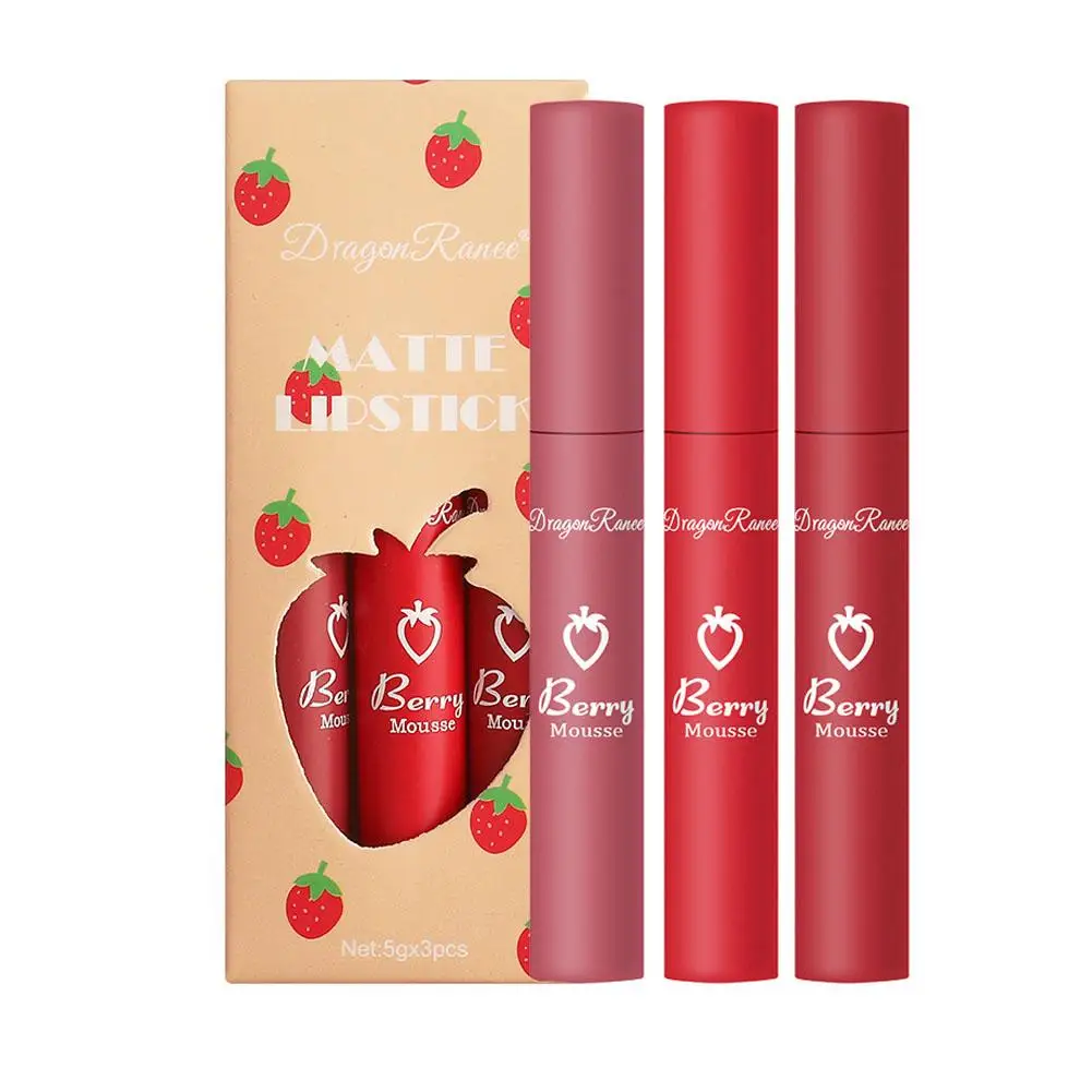 New Velvet Matte Lipstick Waterproof Long Lasting Non Stick Cup Strawberry Beauty Lip Gloss For Women Makeup Moisturize Cos P4C4