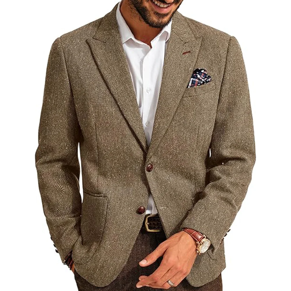 

Men Suit Blazer Herringbone Pattern Single Breasted Slim Fit Stylish Comfortable Business Work Office Elegant Casual Jacket Form