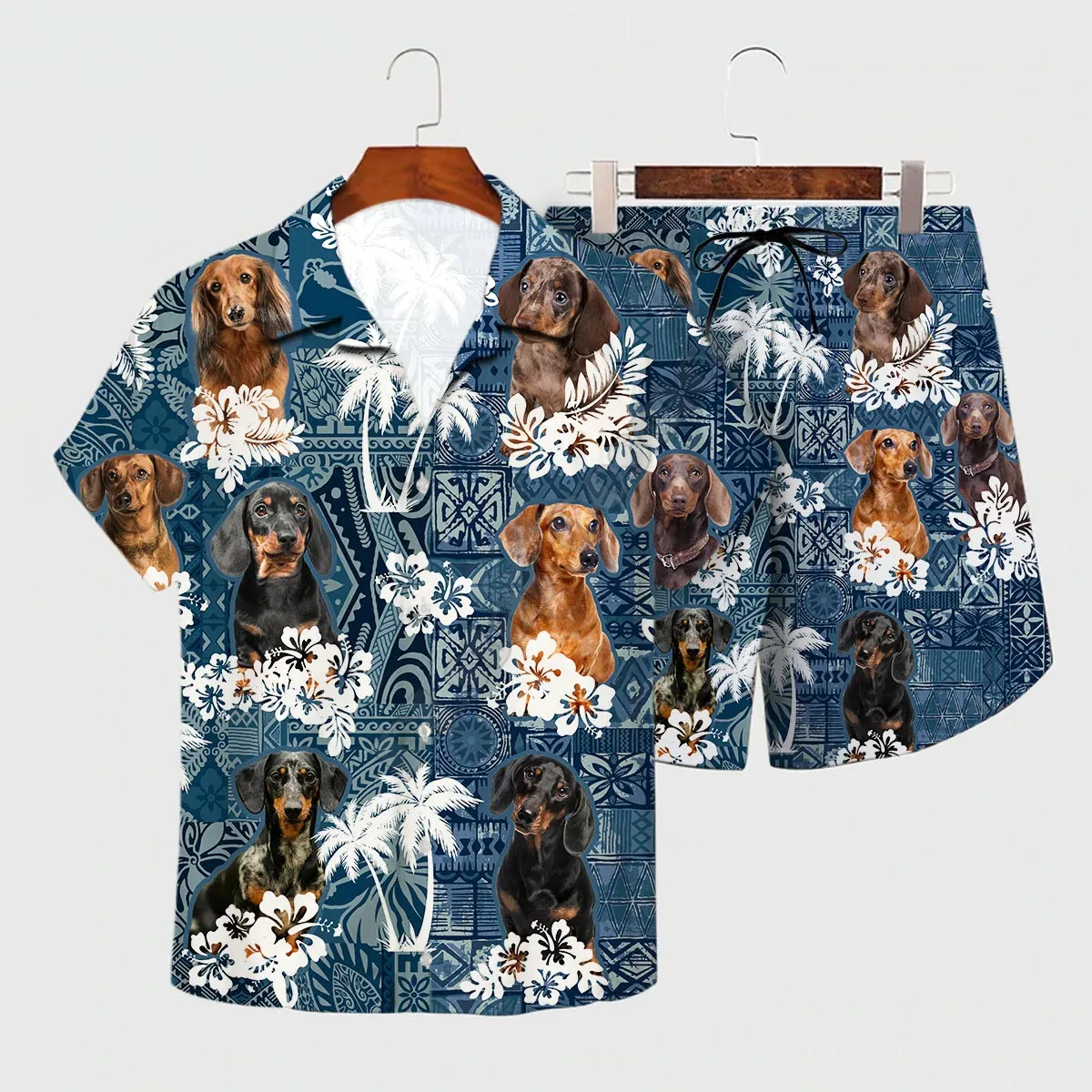 

Shirt Summer Dachshund Hawaiian Set 3D Printed Hawaii Shirt + Beach Shorts Men For Women Funny Dog Clothes