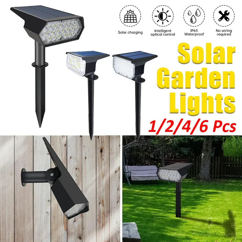 

1-6 Pcs LED Solar Lights Waterproof IP65 Walkway Lamp Landscape Spotlights 2 Lighting Modes Solar Powered Lawn Yard Garden Light