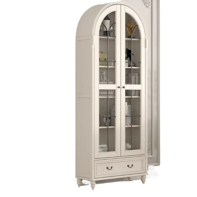 

American light luxury solid wood bookcase with door European wine cabinet shelf French retro glass door dust-proof bookcase