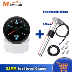 0-190ohm Fuel Level Gauge with 7 Color LED Backlight Oil Tank Level Meter Indicator 52MM Fuel Gauge for Marine Car Truck 12V 24V