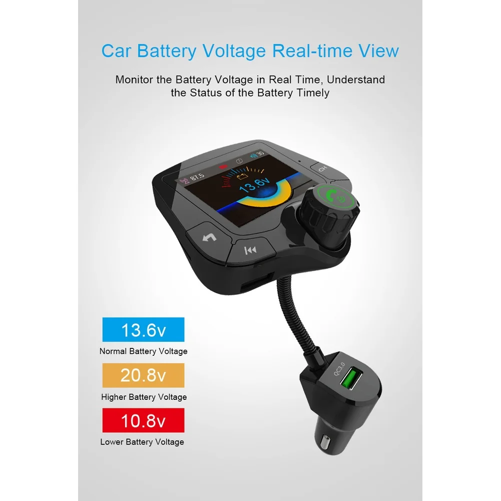 Car Wireless MP3 Player For FM Transmitter Radio Broadcast For QC3.0 Fast For Charger Dual USB For Travel Audio Music Streaming