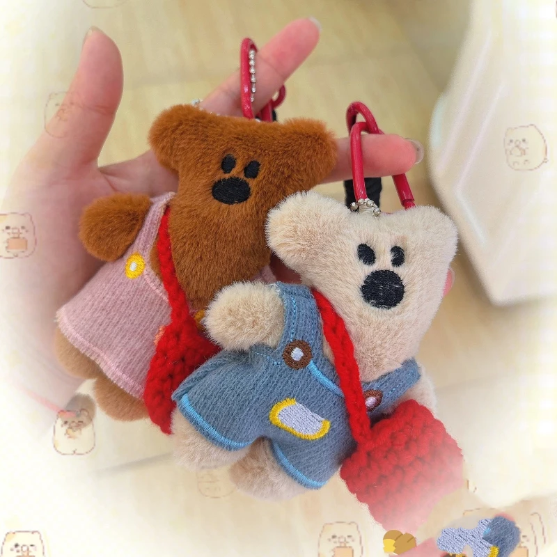 Wykwintne ogrodniczki Pluszowy Miś Lalka Tkana Torba na Ramię Tkana Zawieszka na Sznurku Brelok Urocza Lalka Kreatywny Prezent