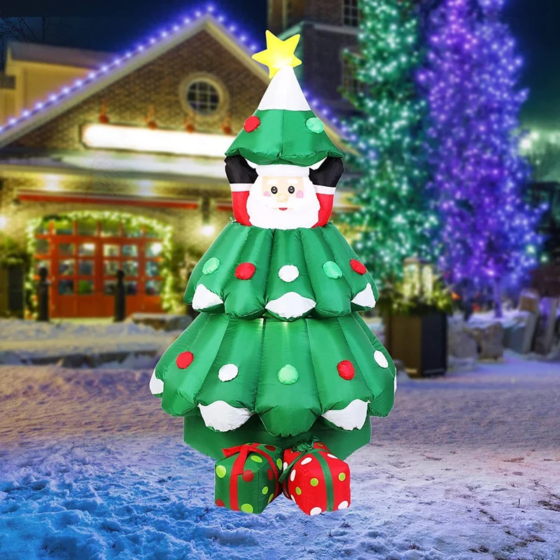 

6 Ft Inflatable Christmas Tree with Pop up Santa Gift Boxes Blow up Decoration Xmas Tree with LED Lights Outdoor Toys for Kids