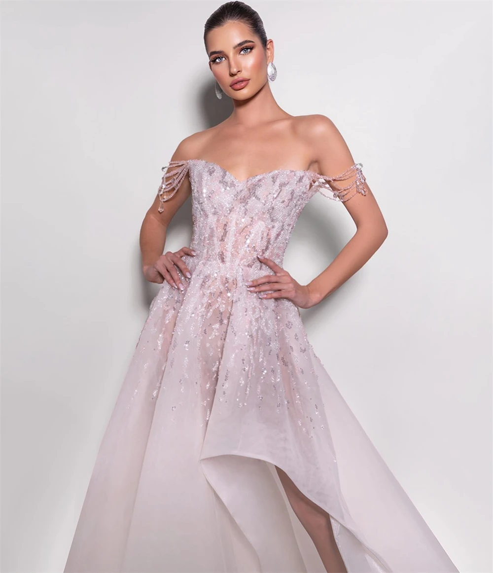 ชุดราตรีผ้าออร์แกนซ่าแบบคลาสสิกสั่งตัดพิเศษ ดีไซน์เปิดไหล่สุดหรู ชุดงานเลี้ยงคืนสู่เหย้า แฟชั่นซิปหลัง ชุดราตรี