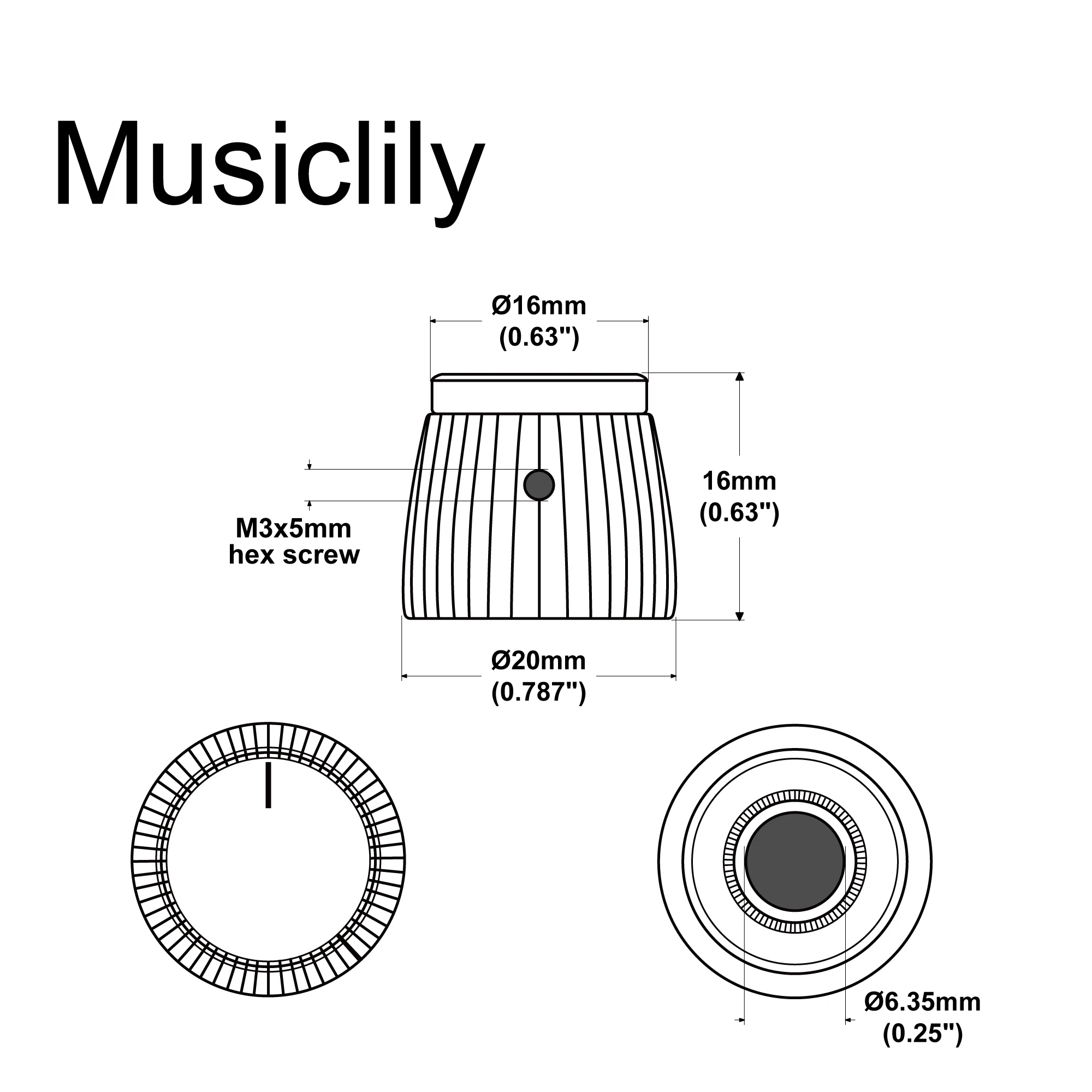 Musiclily Pro Universal Amp Amplifier Push-on Knobs with Set Screw for All Potentiometers Marshall Amplifiers (Set of 6)