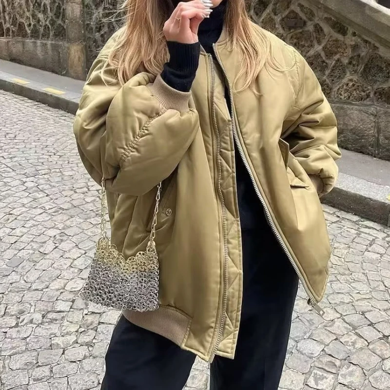 

2025 женская куртка-бомбер, осень-зима, женская мода, свободное пальто большого размера, уличная одежда на молнии с длинными рукавами, повседневные новые куртки