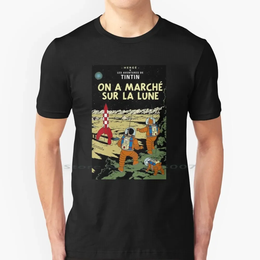 The Adventures Of T Shirt 100% Cotton Herge Cartoon Captain Haddock Dog Snowy Rocket Space The Adventures Of Cute Classic Moon