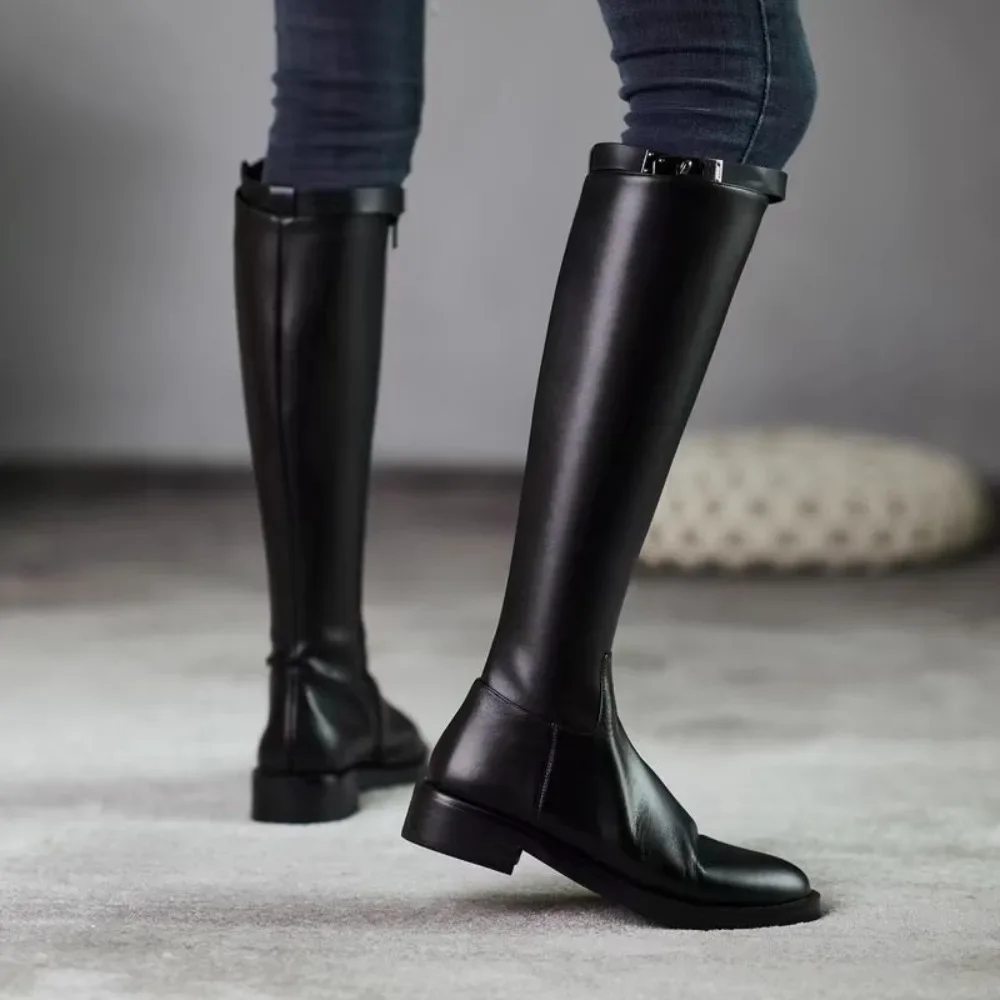Large Size Warm New In Women\'s Long Boots Black Waterproof Work Winter 2025 Novelty Spring Autumn Ladies Knee High Shaft Shoes