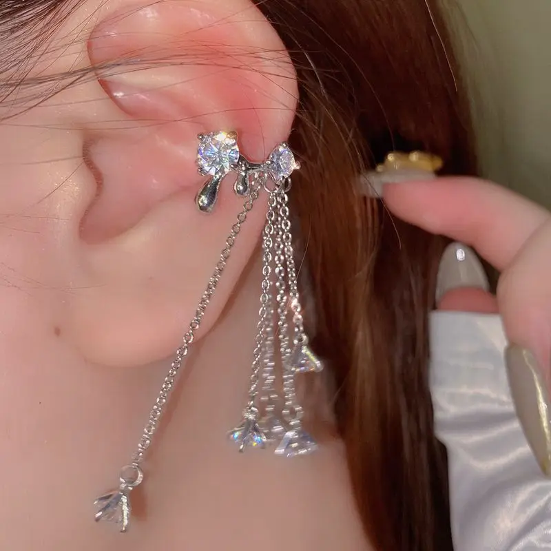 Женские серьги с кисточками NISY в холодном стиле, легкие роскошные зажимы для пирсинга ушей, повседневная одежда, ювелирные изделия