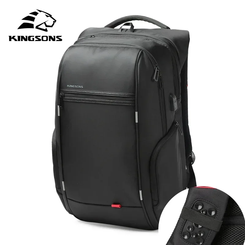 Kingsons Men Backpacks 15\'\' 17\'\' Laptop Backpack USB Charger Bag Anti-theft Backpack for Teenager Fashion Male Travel