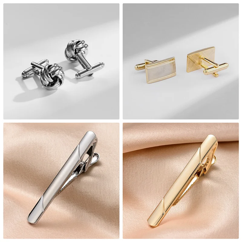 4 Sets Tie Clips & Cufflinks For Men Man Shirt Cufflink Wedding Guests Gift With Box Pisa Ties Pin Luxury Men's Gift For Husband
