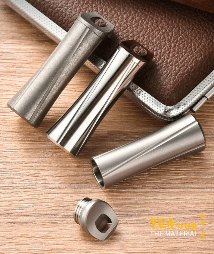 FEGVE Titanium Pill Holder Case Organizer Container Waterproof Portable Keychain
