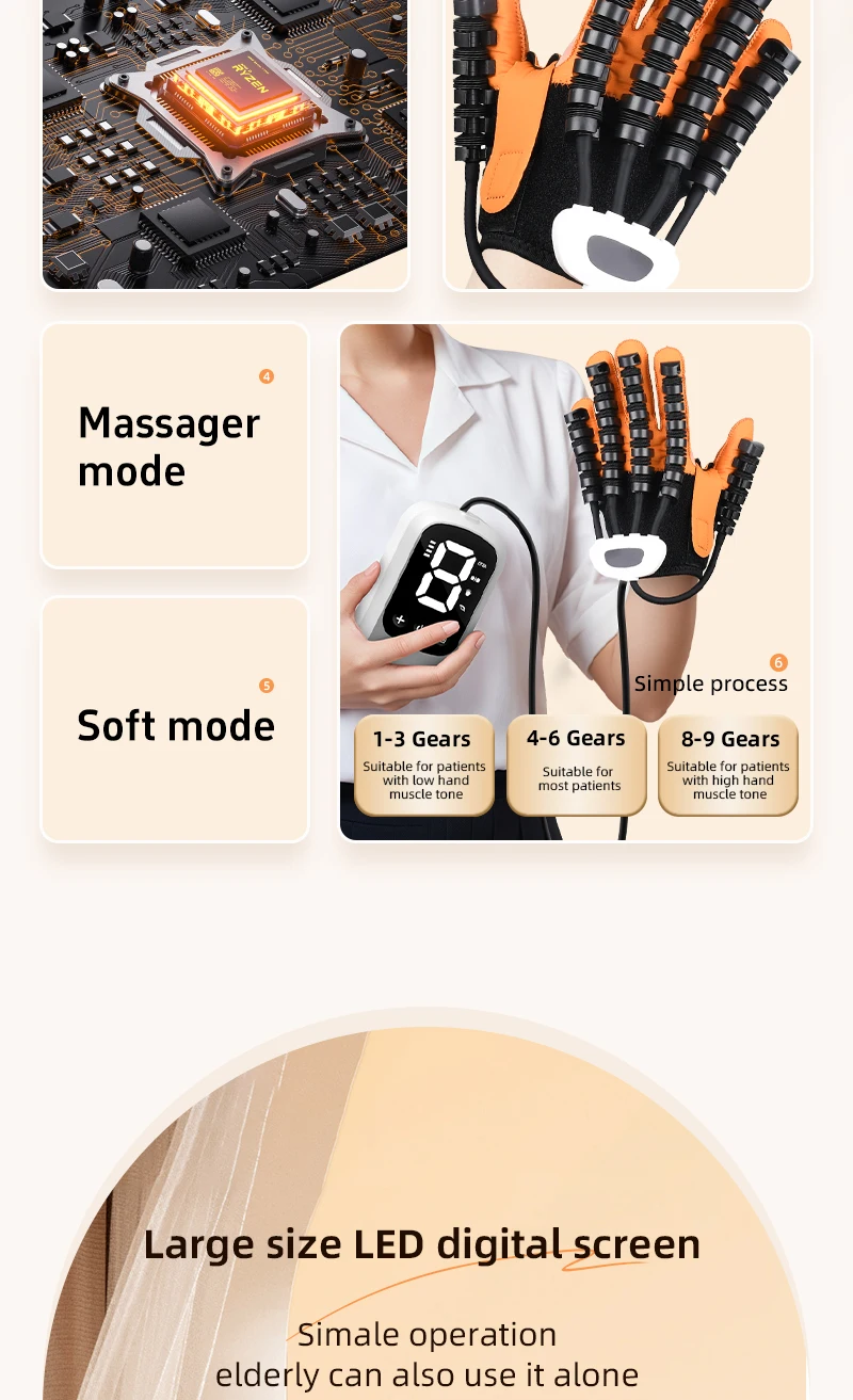 قفازات روبوت لإعادة تأهيل اليد اليسرى واليمنى جهاز تمرين الأصابع مع معدات سوار العلاج لشلل نصفي الدماغ #6