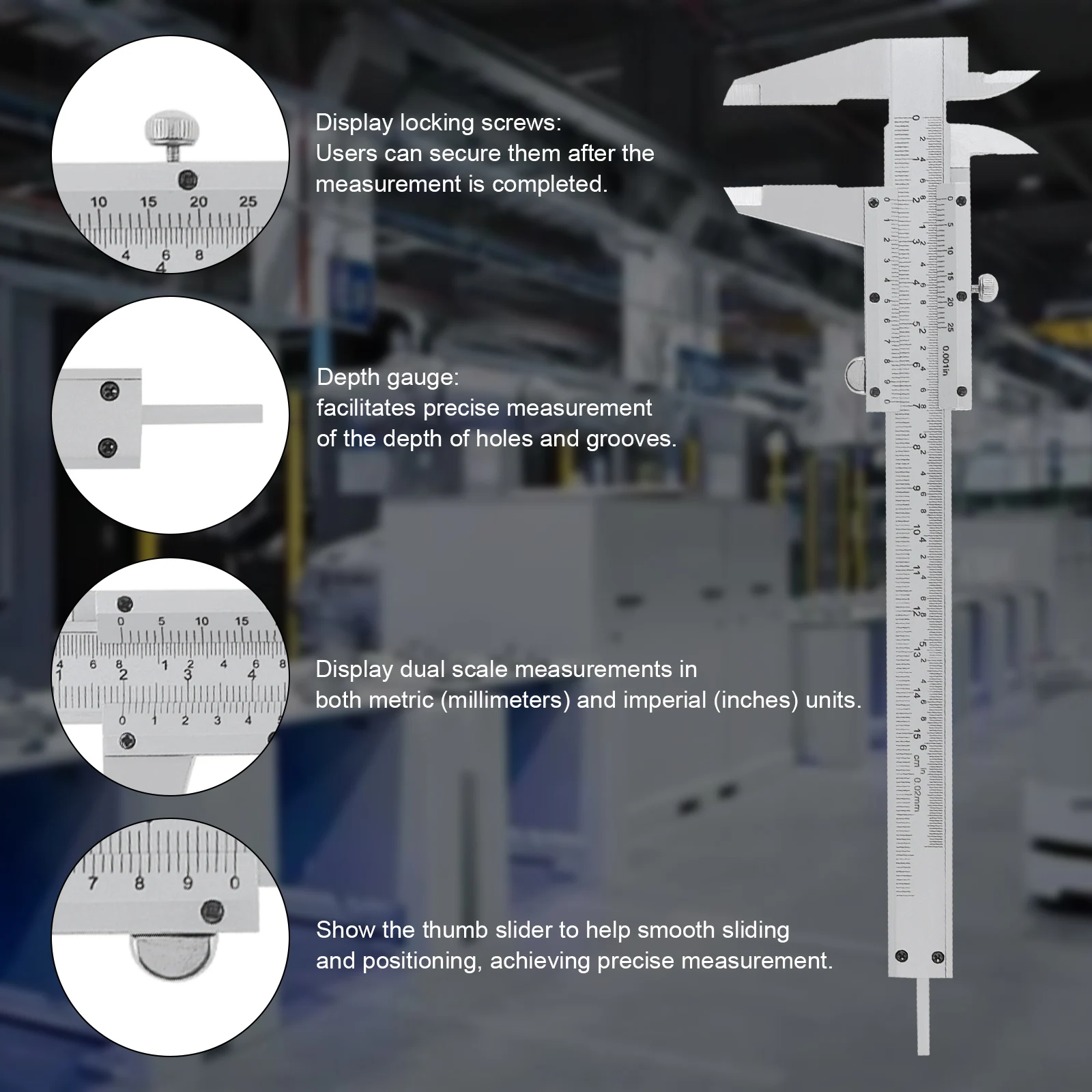 0–150 mm/200 mm/300 mm 0–6 Zoll/8 Zoll/12 Zoll metrischer und imperialer Doppelskala-Messschieber aus Kohlenstoffstahl, 3 Größen optional – Detail 11