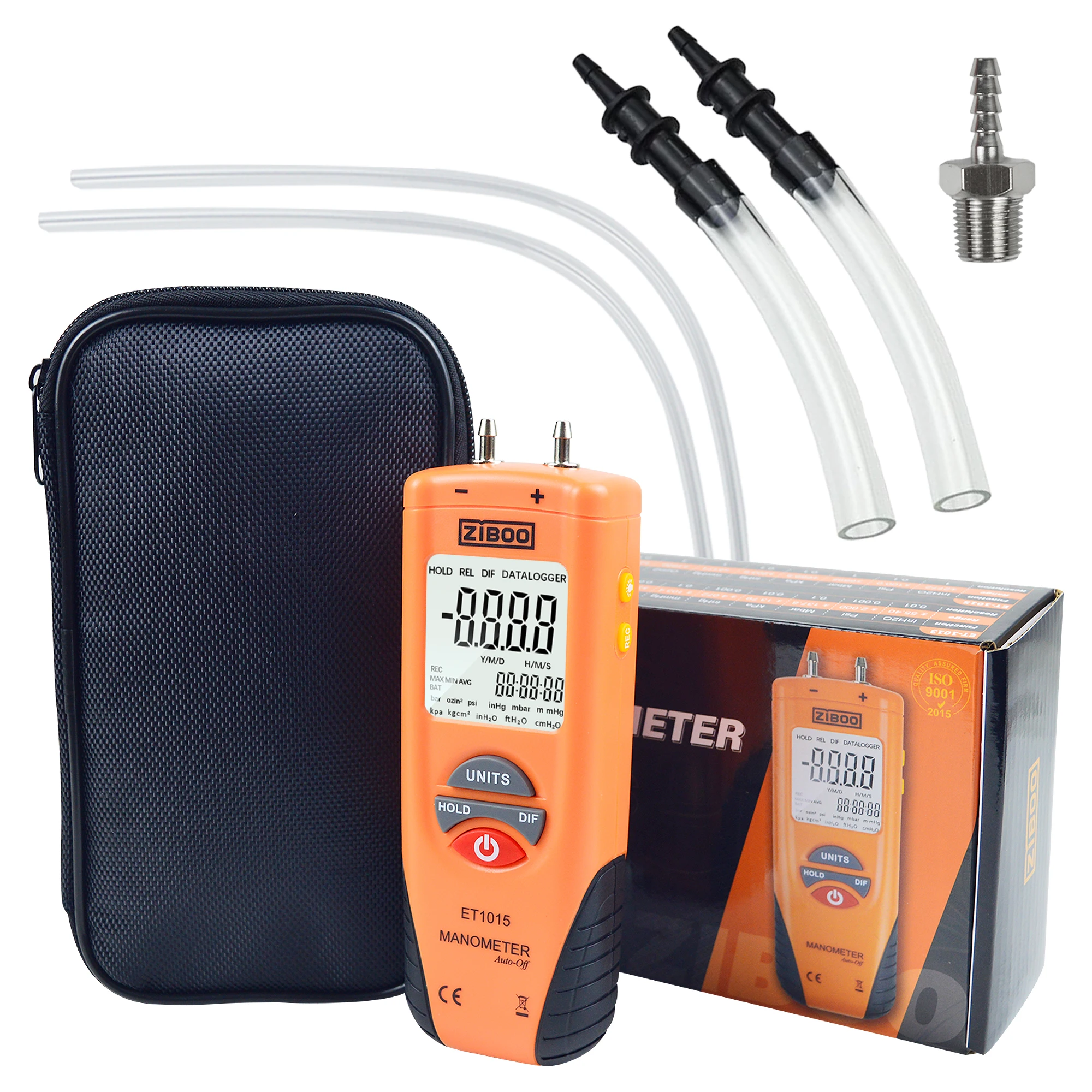 Manomètre numérique ZIBOO ET1015, manomètre différentiel à double port, testeur de pression d'air et de gaz ±100 PSI.