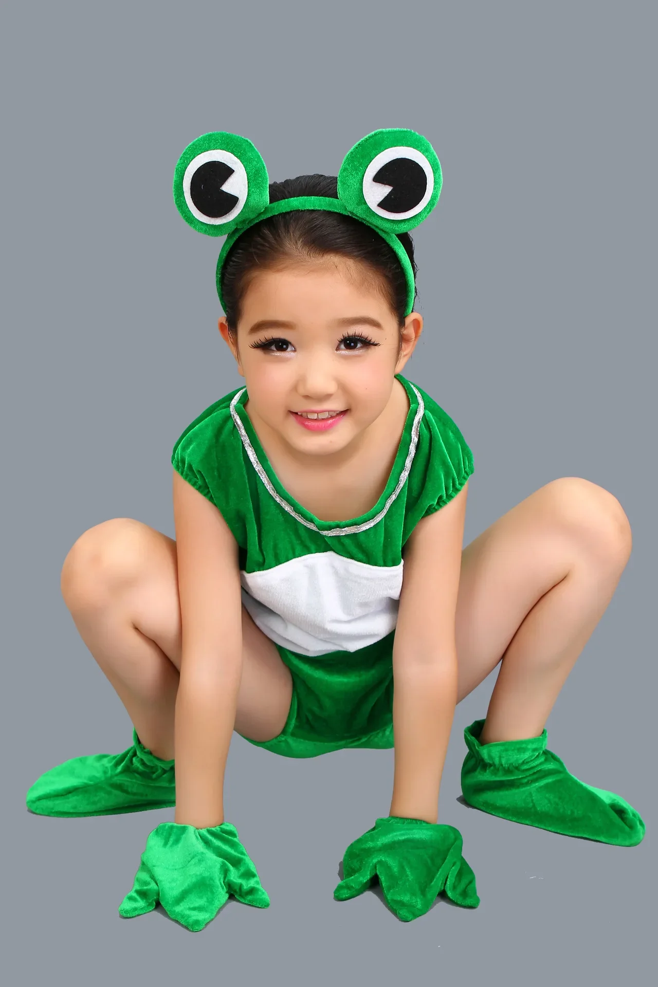 Halloween Boy Girls Cartoon Animal Costumes Clothing Green Frog Gift Choir Students Performance Animals Jumpsuit Cosplay