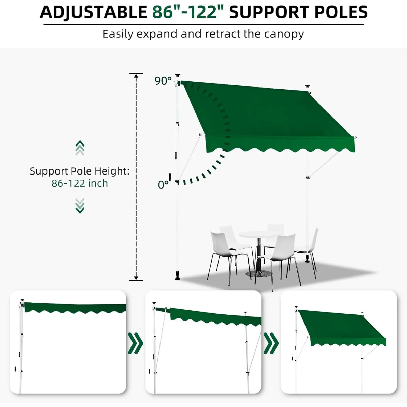 Imagem -04 - Toldo ao ar Livre Retrátil Manual Não-parafuso Sun Shade Pérgola Ajustável Tampa com Proteção uv 118 us