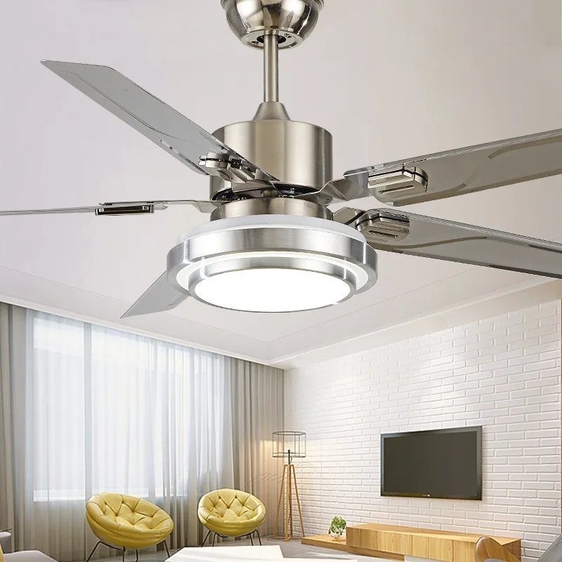 

110V 220V Nordic Modern Stainless Steel Ceiling Fan Light Creative Living Room Restaurant 42/48/52Inch Household Fan