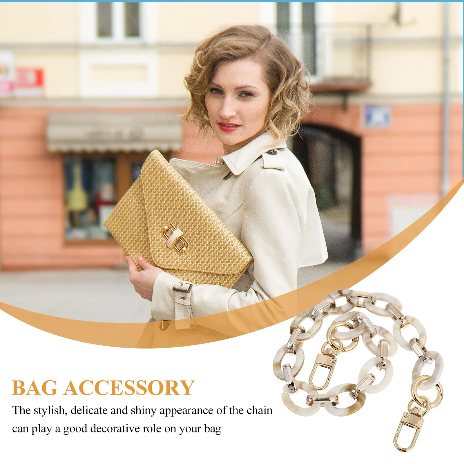 여성을 위한 화려한 레진 가방 체인, 정교하고 가벼운 숄더 스트랩, 패션 핸드백 핸들 교체용, 시크한 액세서리