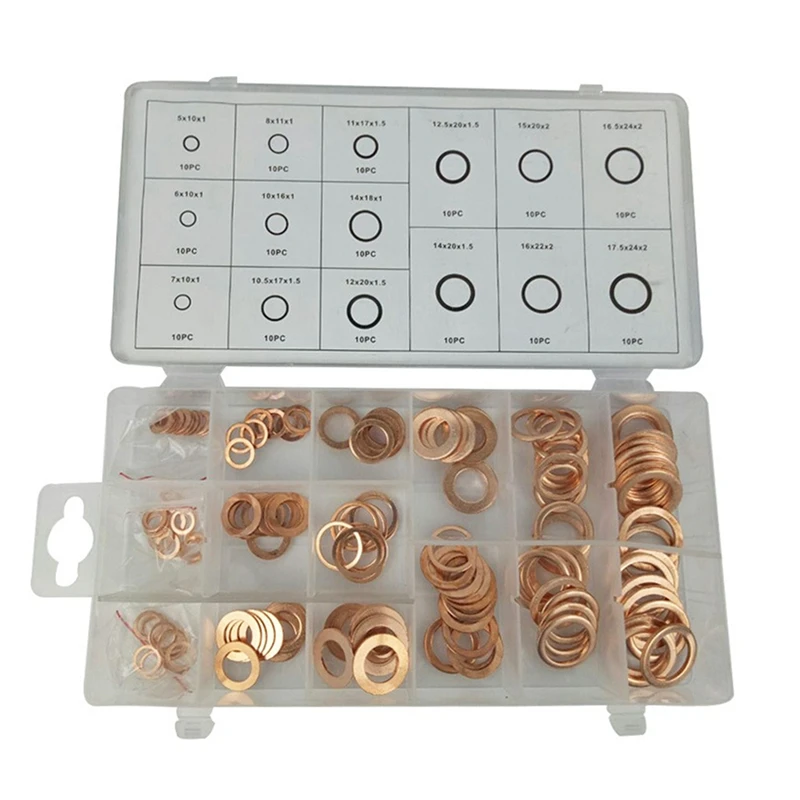 150Pcs Copper Gasket Oil Seal Box O-Type Seal Gasket Mechanical Seal Adhesive Seal Oil Cleaning Machine Combination Kit