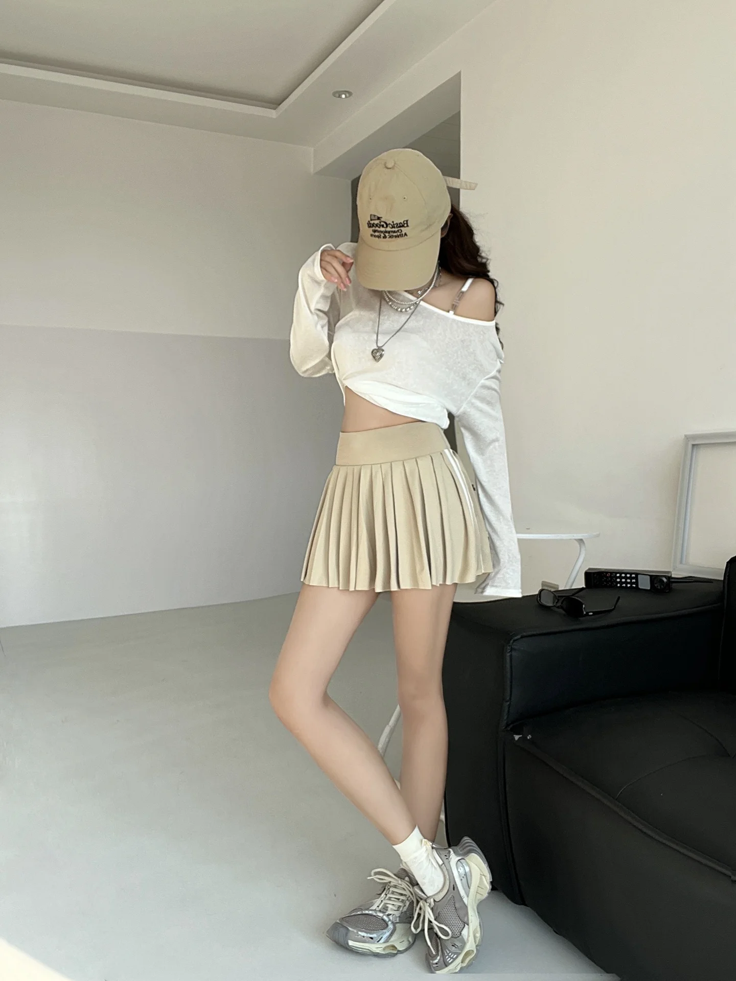 Amerykańska spódnica tenisowa Sle Qui Dry damska letnia, dopasowana, outdoorowa, chroniąca przed słońcem, długość f, plisowana spódnica do badmintona, anty...