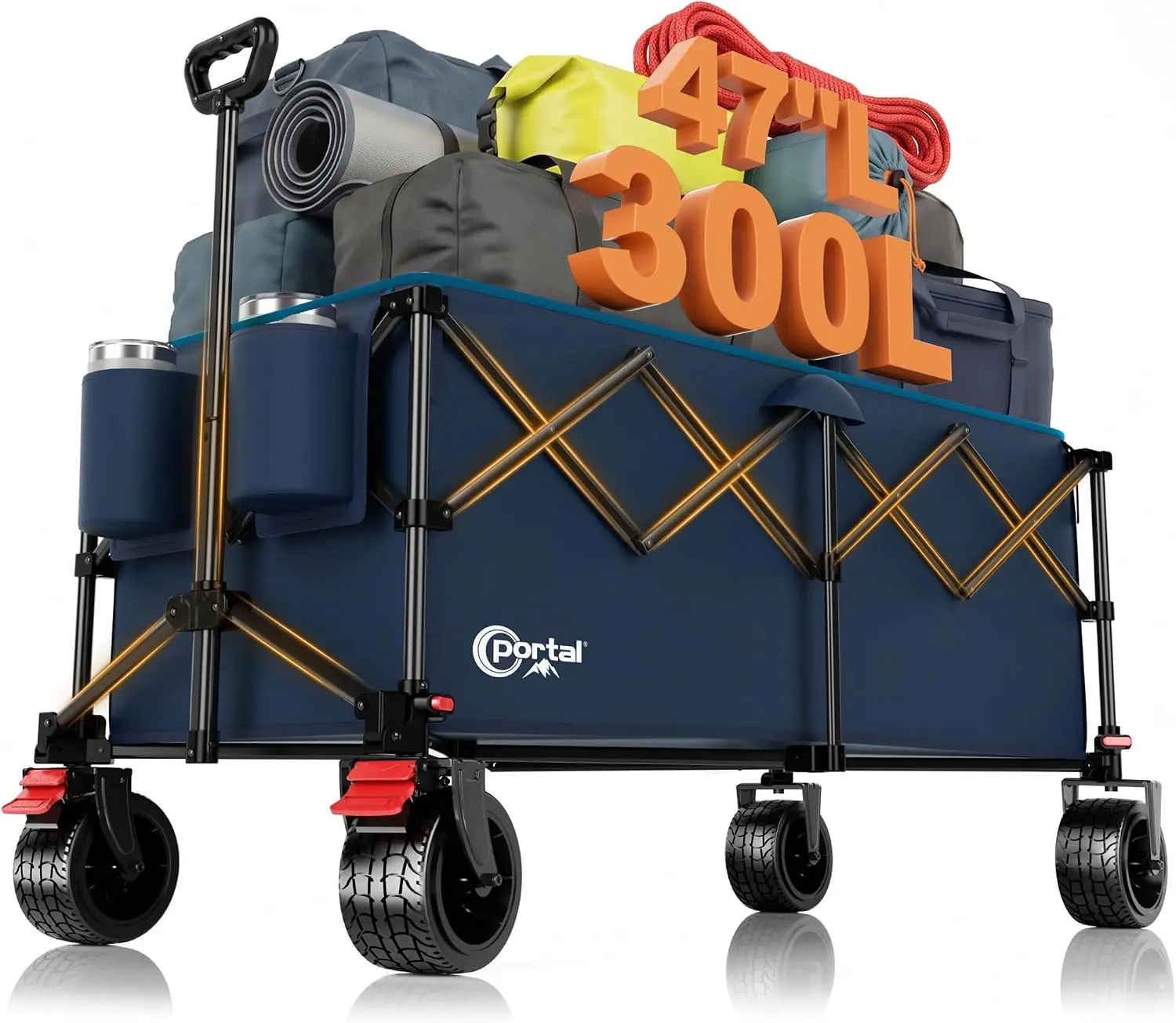 300L Large Folding Wagon Cart with Brakes, Ultra Compact Design