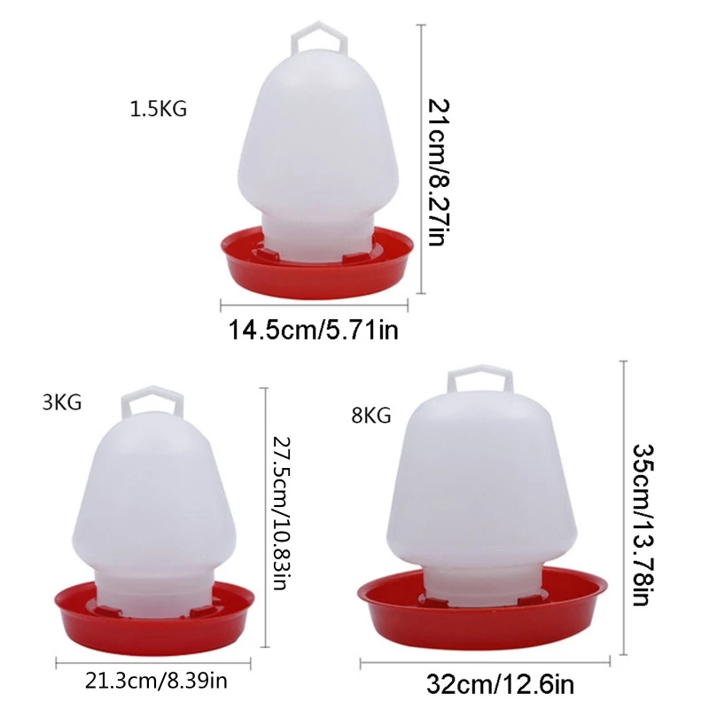 가금류 조류용 자동 닭 물주기, 손잡이가 달린 걸이식 닭 물통, 손쉬운 세척, 1.5L, 3L, 8L