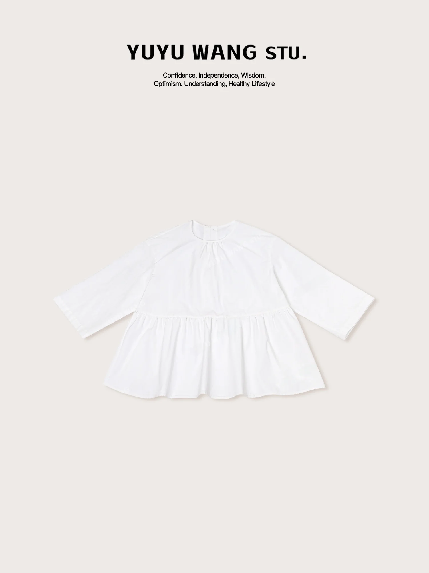 

YUYU WANG White Water round Neck Shirt Korean Style A-Line Shirt Spring 2026 New Arrival Casual Loose Fit Long Sleeve Women's...