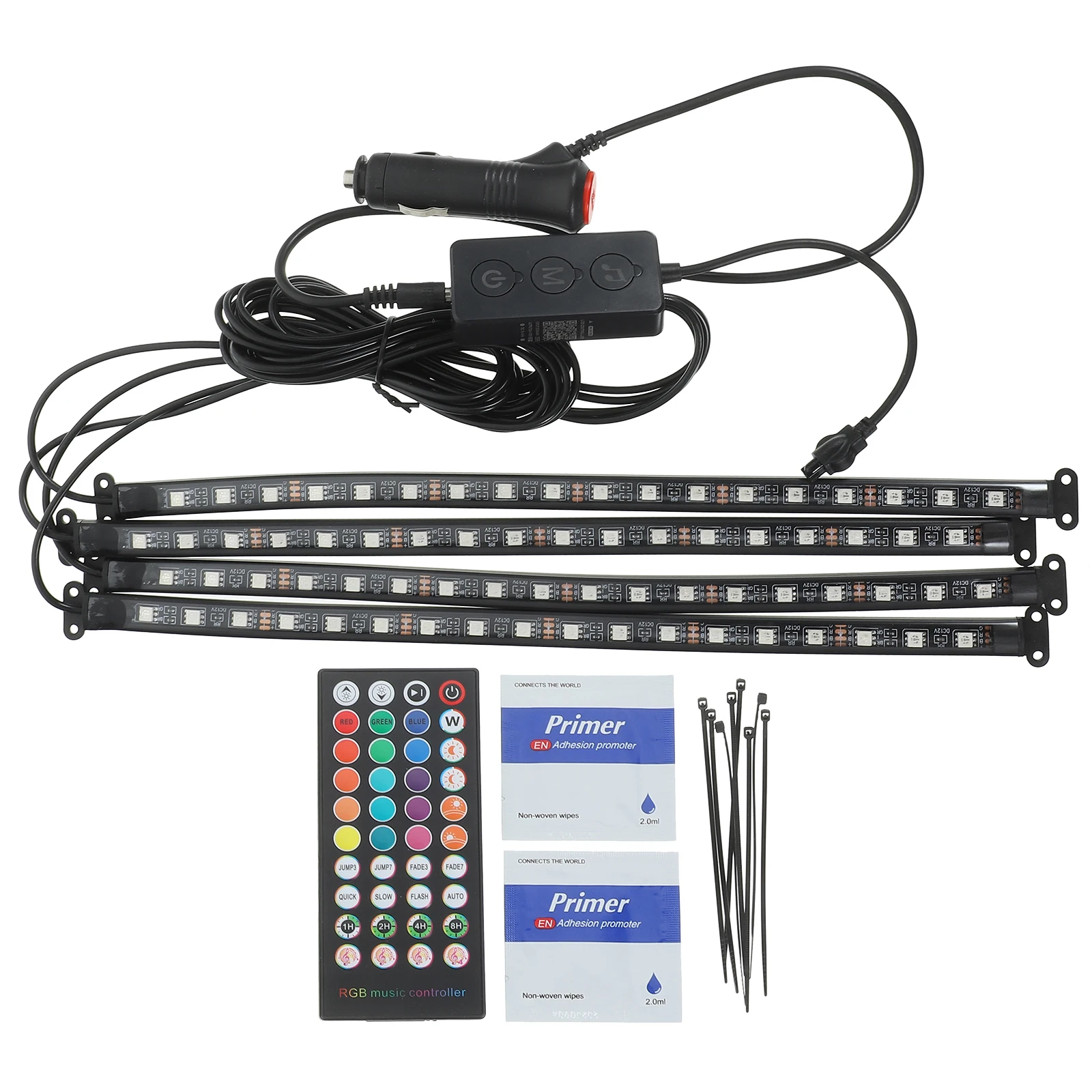 

72LED Car Interior Lighting Strip High Brightness Remote Control Adjustable Colors Trim Lights for Cars Decorative