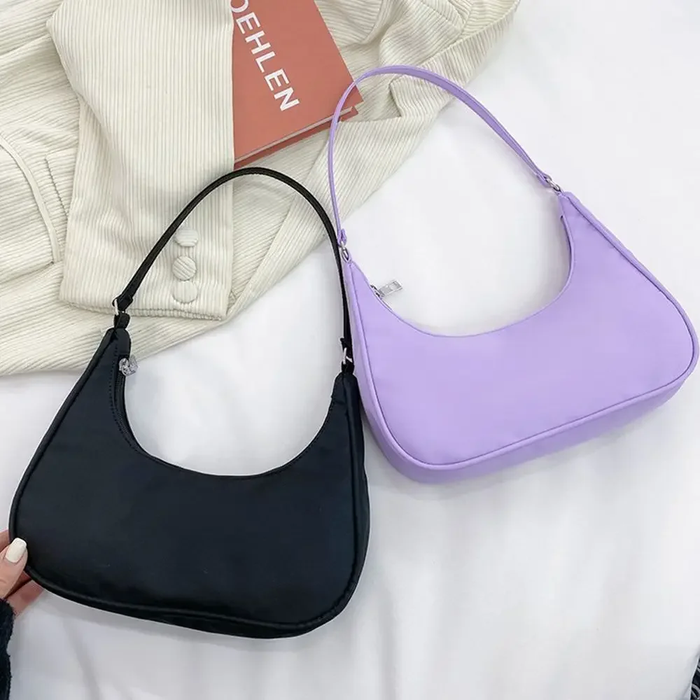 New Trend Dumpling Bag Nylon Crossbody Bags for Women Lightweight Small Crossbody Armpit Bag Solid Color Single Shoulder Bag