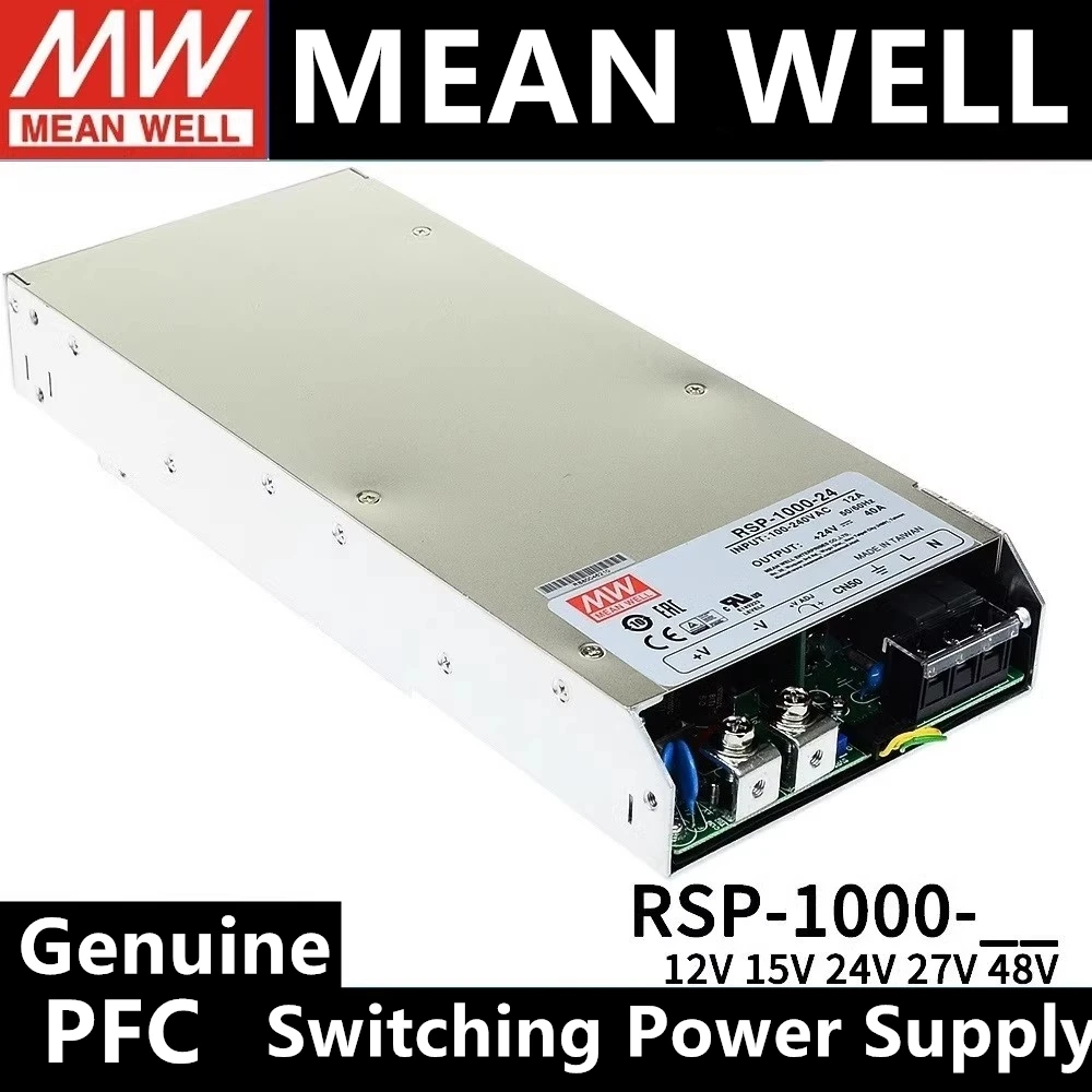 

MEAN WELL RSP-1000-24 RSP-1000-15 RSP-1000-12 RSP-1000-27 RSP-1000-48 одиночный выход с функцией PFC, низкопрофильный источник питания