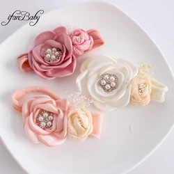 Boutique Hair Accessories Rhinestone Flower Headband Nylon Elastic Strench Headwear For Kids Girl