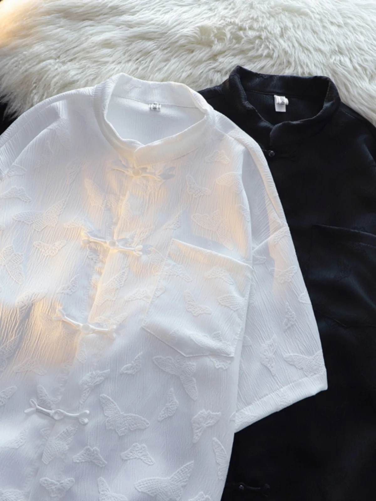 

New Chinese Sle Loose Fit Men's irt with Button Collar Summer Trend National Sle Embroidery Casual Top for Teens