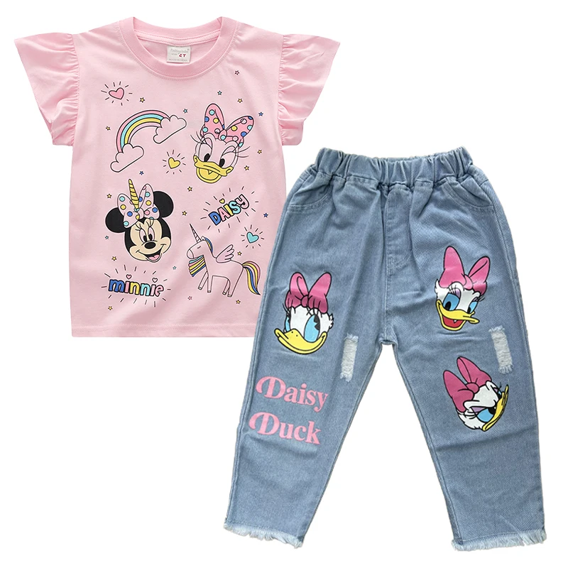 Summer Baby Girls Clothes Kids Cartoon Minnie Mouse Cotton T-shirt Daisy Jeans Pants 2Pcs/Set For 2-6 Years Children Clothing