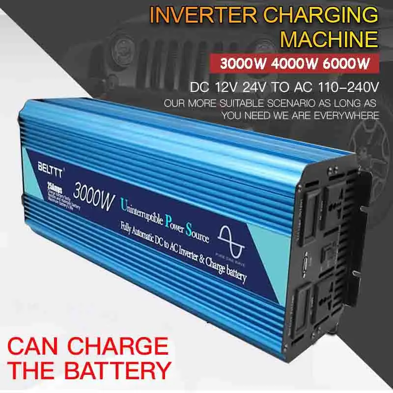 

UPS Pure Sine Wave Power Inverter DC 12V 24V To AC 220V 3000W 4000W 6000W Charge Battery UPS Supply Converter Car Inverter