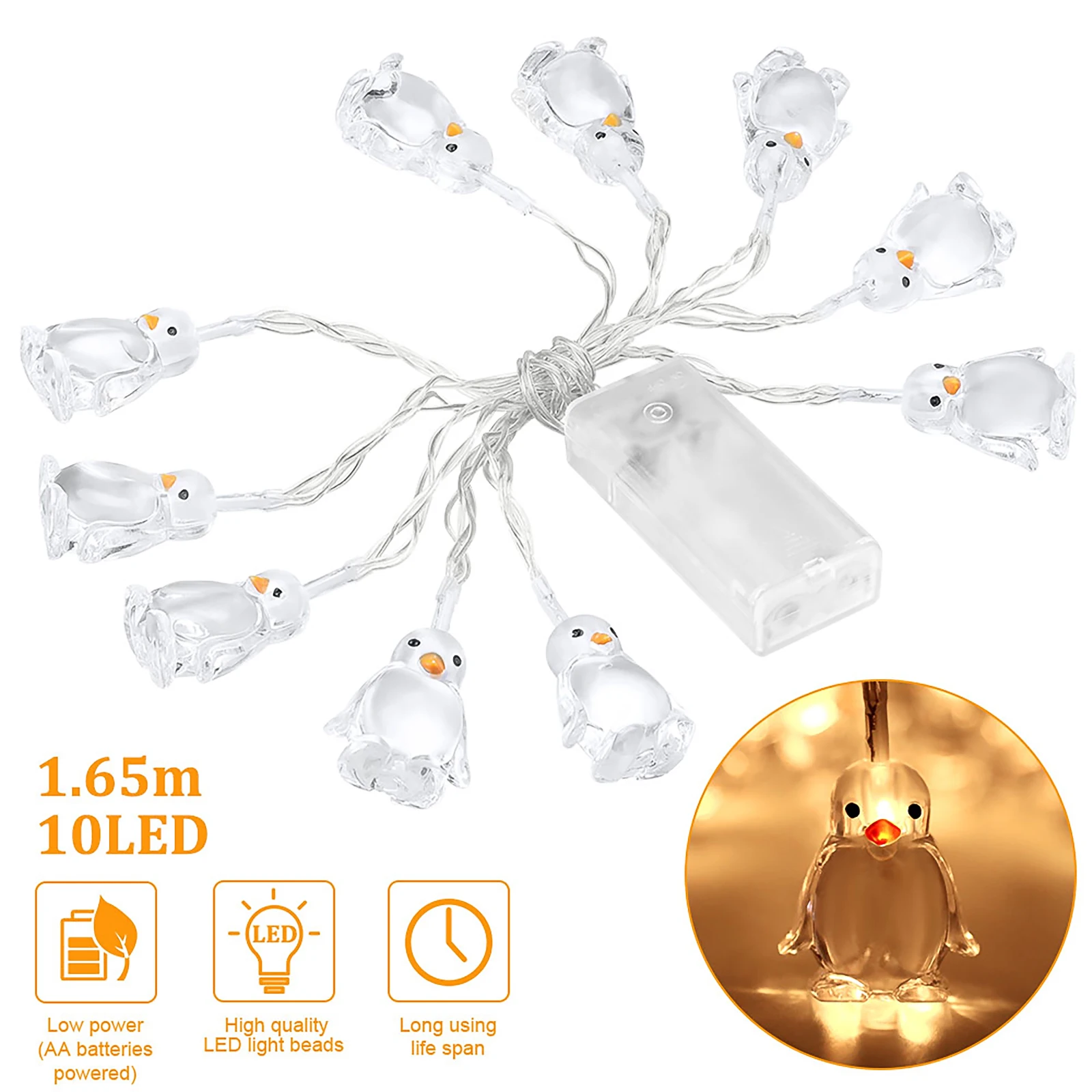 Pinguim Animal Shaped String Lights, Decoração LED, Guirlanda Lamp, Fairy Light, Children Bedroom, Cute Home Party, Gift for Children