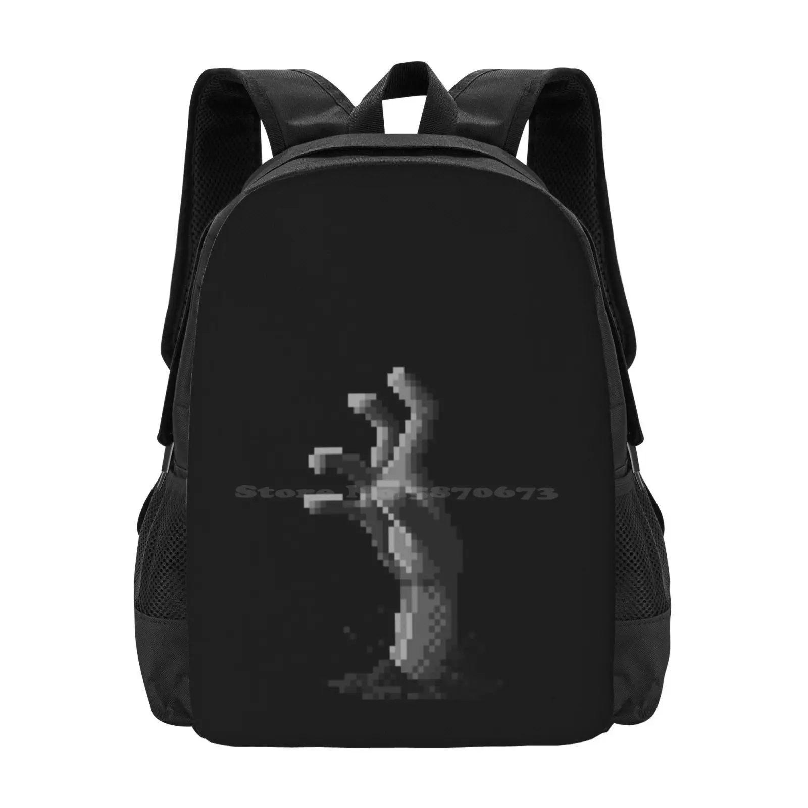 Zombie Grasp Pixels Black And White Hot Sale Schoolbag Backpack Fashion Bags Grasp Grab Brains Undead Halloween Zombies Scary