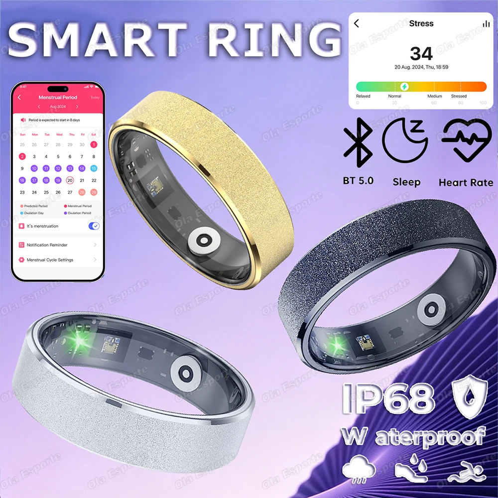 Stress Test Smart Ring 2026 Heart Rate Blood Oxygen/Pressure Women's HRV Health Gesture Control Sports Waterproof Smartring R11C