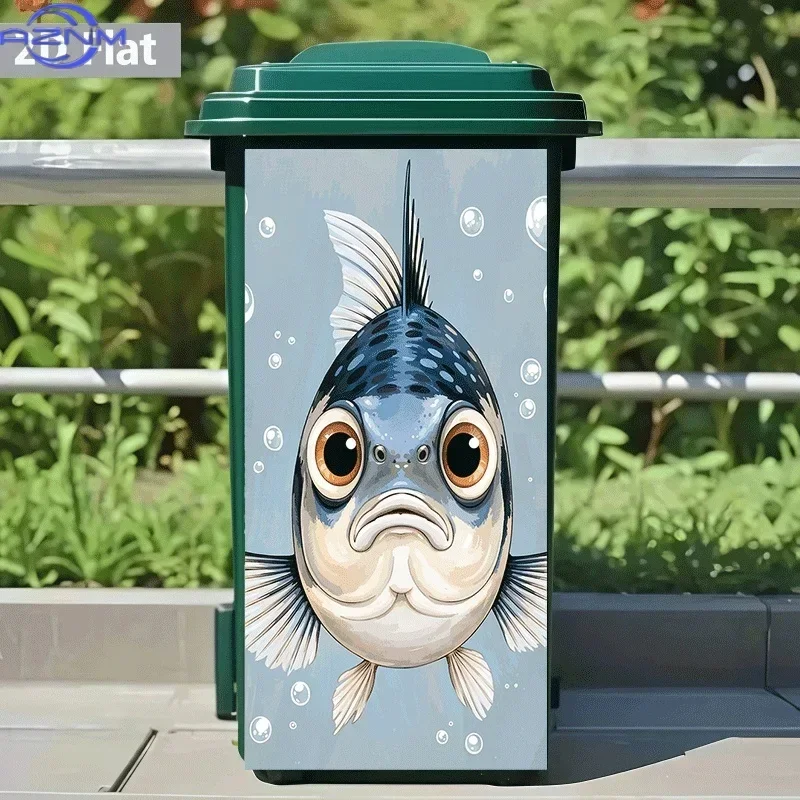 2D 1PCTrash Can Sticker[Title Translated, Do Not Change] Sad-Eyed Fish Theme Design Wall Sticker Self-Adhesive Wallpaper for K