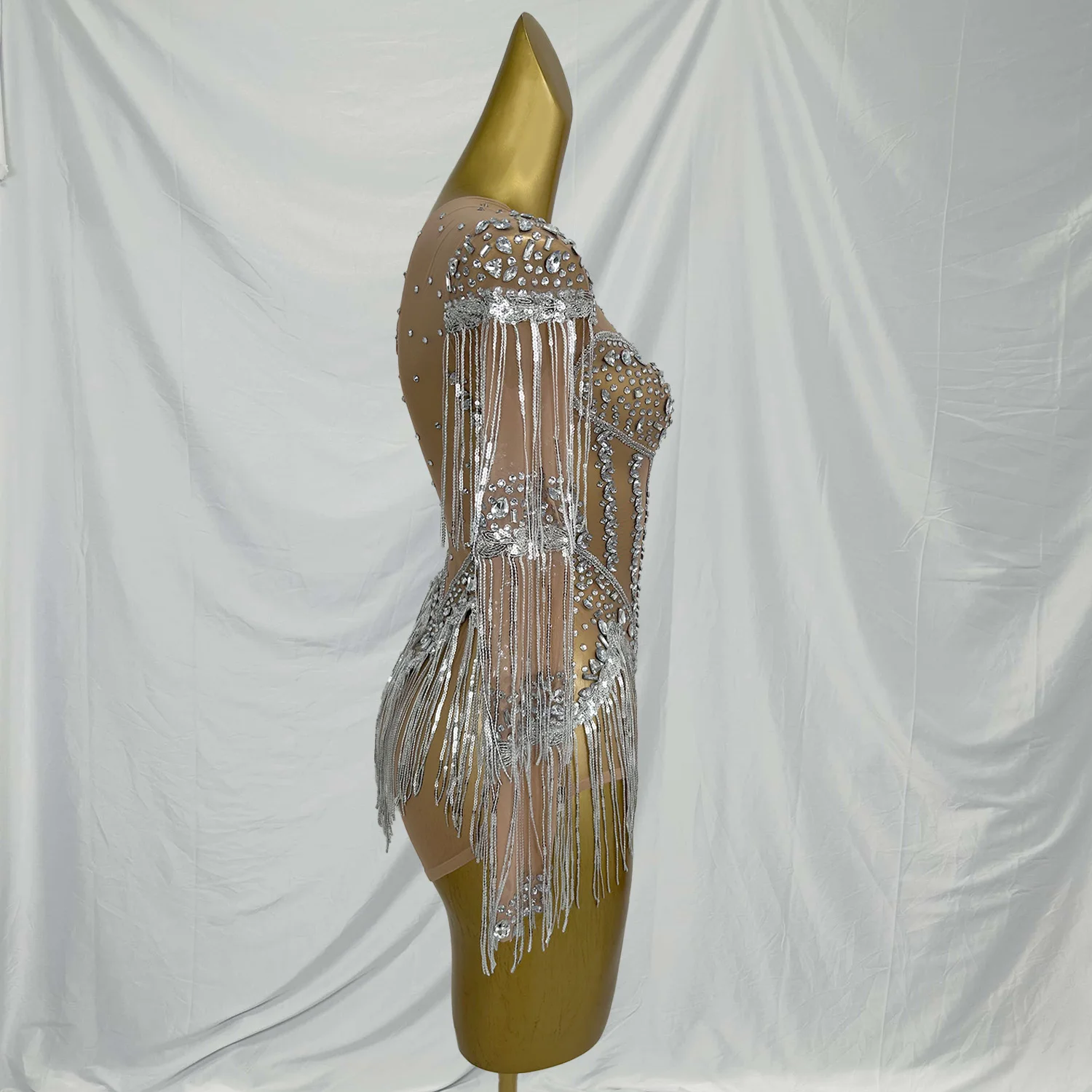 이싱 시퀸 태슬 다이아몬드 바디수트 폴댄스 레오타드 페스티벌 의상 여성 클럽 의상 쇼걸 공연 점프수트