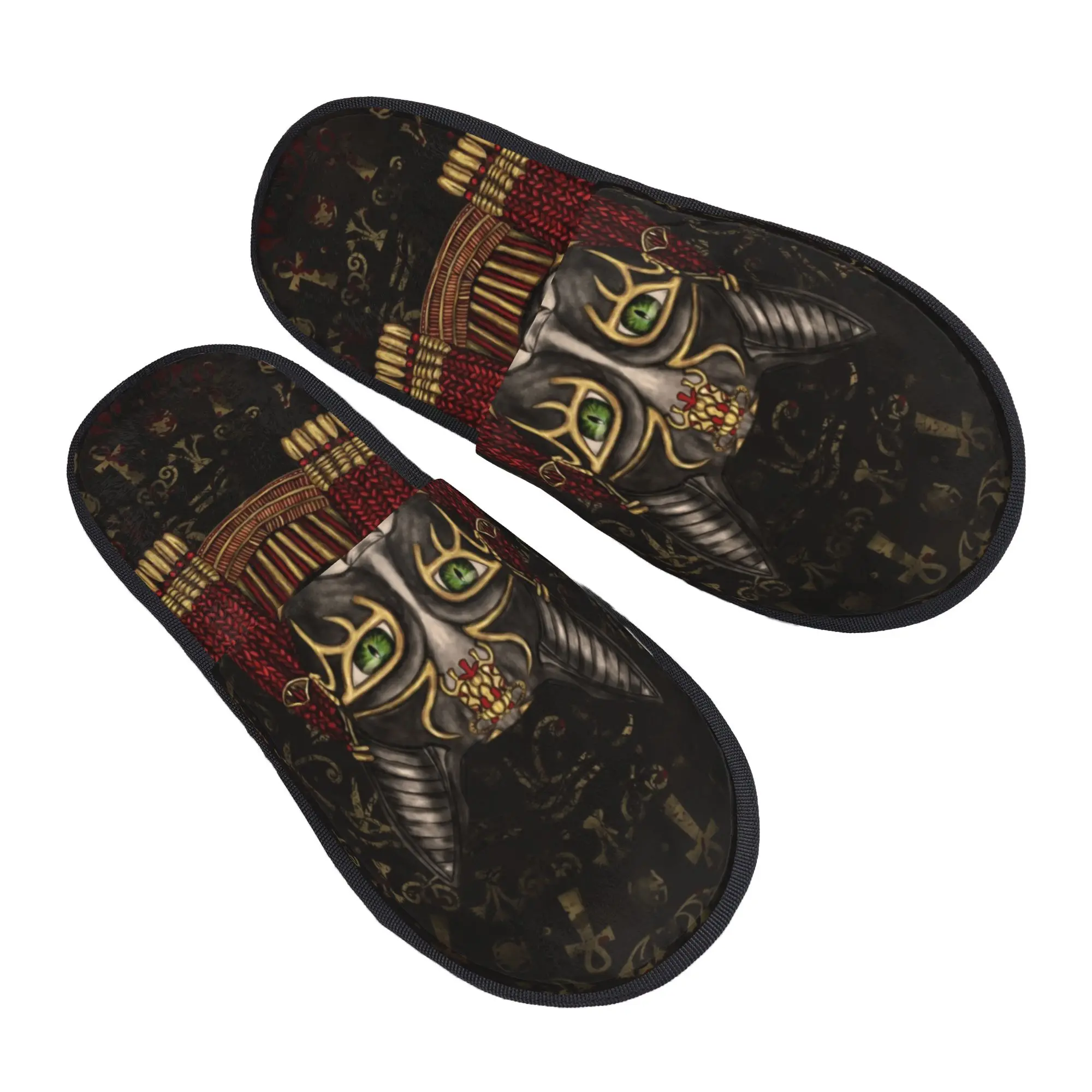 Pantoufles de maison à l'effigie de la déesse égyptienne Bastet, pour femmes et hommes, avec semelle en mousse à mémoire de forme, motifs hiéroglyphiques, antidérapantes, idéales pour la chambre, les dortoirs, ou comme pantoufles pour couples.